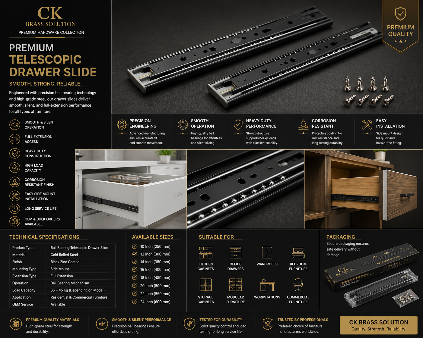 Heavy Duty Ball Bearing Telescopic Drawer Slide - Image 4